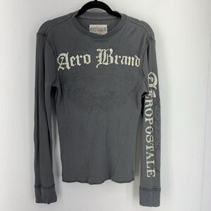 Y2K Aero Aeropostale Mens XS Henley Waffle Thermal Shirt Big Spellout Grunge